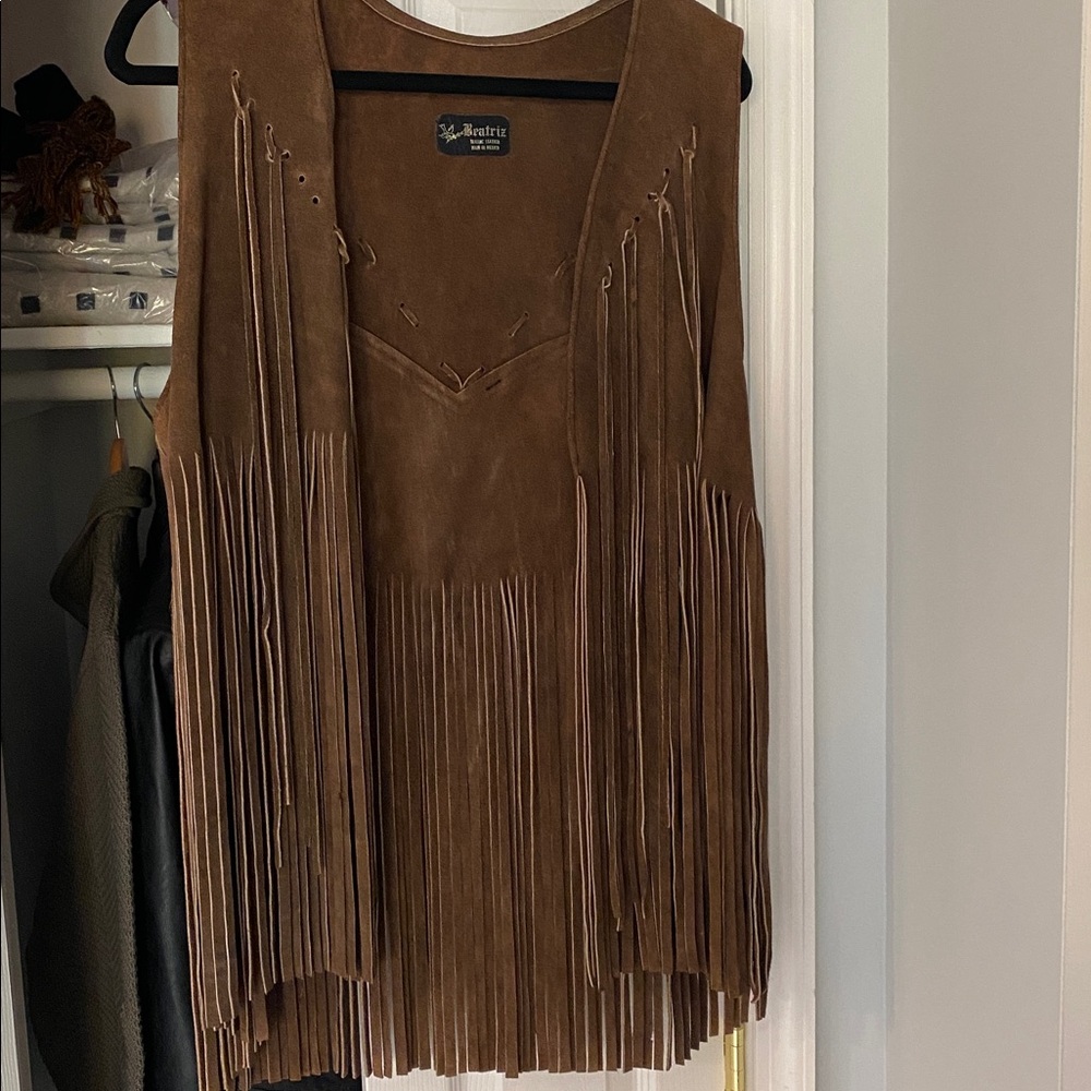 Vintage Bohemian Brown Suede Fringe Vest